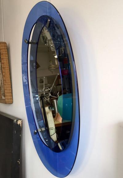 1960s Blue Irregular Oval Mirror