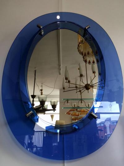 1960s Blue Irregular Oval Mirror