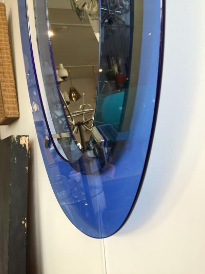 1960s Blue Irregular Oval Mirror