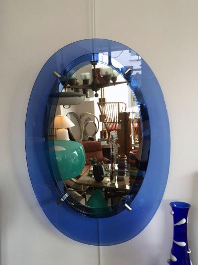 1960s Blue Irregular Oval Mirror
