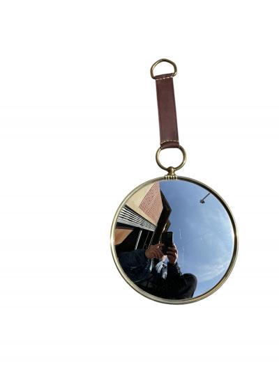 1960s Brass and leather witch mirror