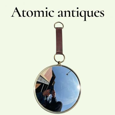 1960s Brass and leather witch mirror