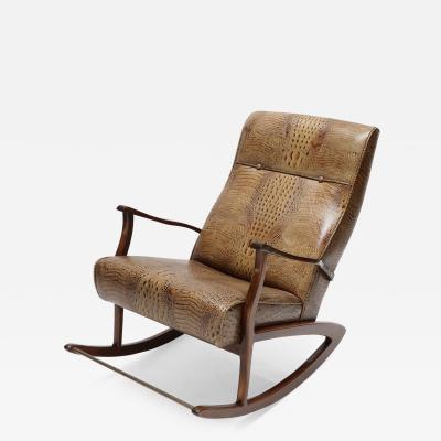 1960s Brazilian Rocking Chair in Crocodile Embossed Leather