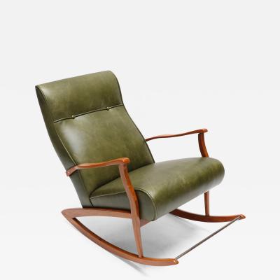 1960s Brazilian Rocking Chair in Green Leather