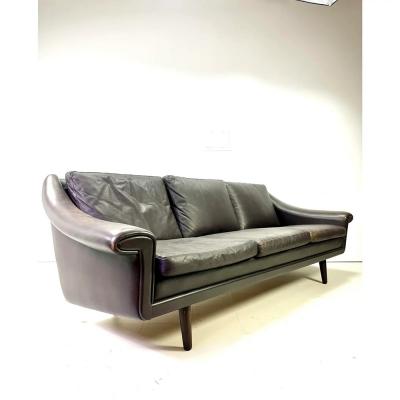 1960s Danish Leather Sofa Designed by Aage Christiansen