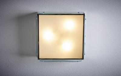 1960s Design Flush Mount in Clear Glass Nos Italy