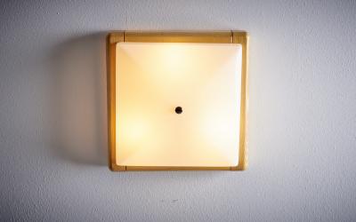 1960s Design Flush Mount with Wood Frame new old stock Italy