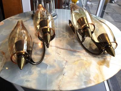 1960s Elegant Pair of Italian Double Lights Sconces