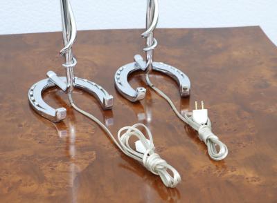 1960s French Horse Shoe Chrome Table Lamps