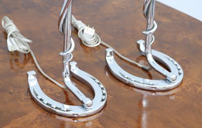 1960s French Horse Shoe Chrome Table Lamps