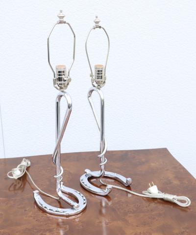 1960s French Horse Shoe Chrome Table Lamps