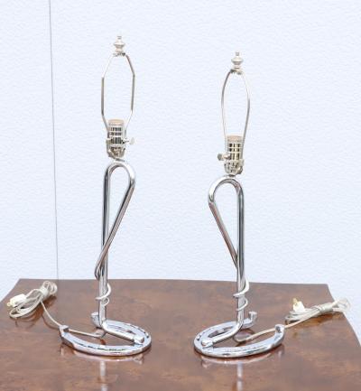 1960s French Horse Shoe Chrome Table Lamps
