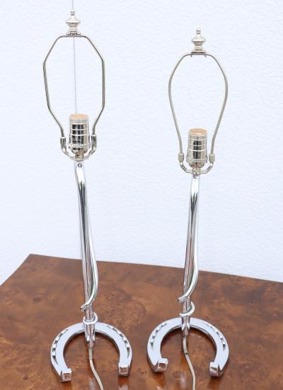 1960s French Horse Shoe Chrome Table Lamps