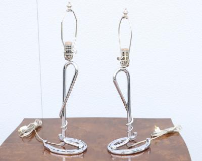 1960s French Horse Shoe Chrome Table Lamps