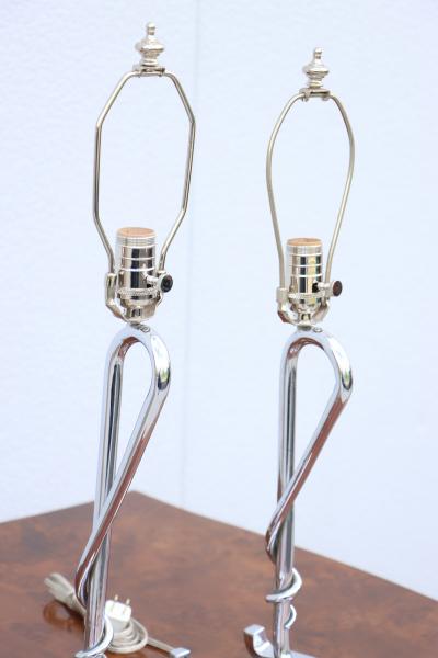 1960s French Horse Shoe Chrome Table Lamps