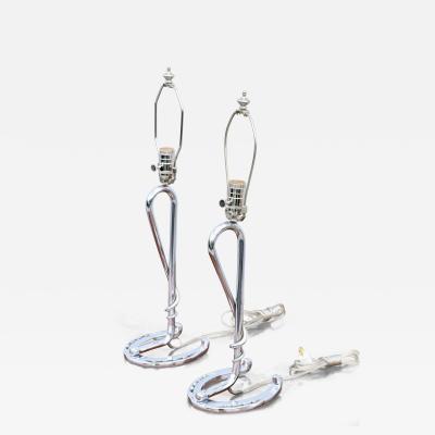 1960s French Horse Shoe Chrome Table Lamps
