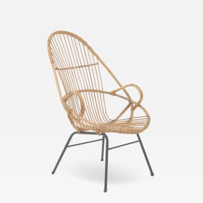 1960s French Rattan and Metal Armchair