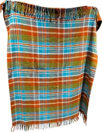 1960s Fun Vintage Blue Plaid Leisure Blanket Troy N H 