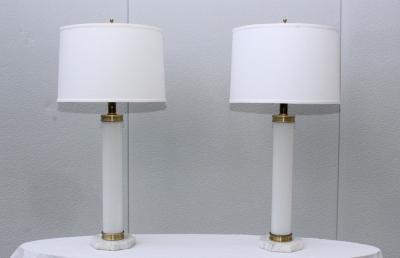 1960s Glass And brass With Marble Base Italian Table Lamps