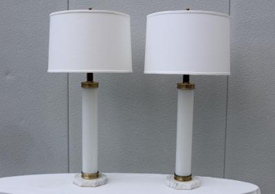1960s Glass And brass With Marble Base Italian Table Lamps