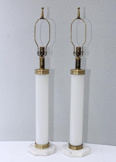1960s Glass And brass With Marble Base Italian Table Lamps