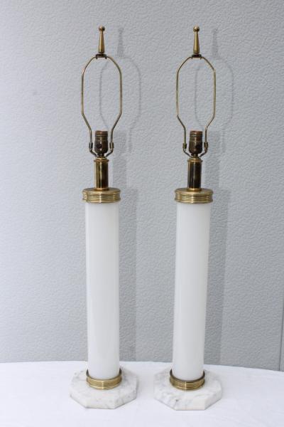 1960s Glass And brass With Marble Base Italian Table Lamps