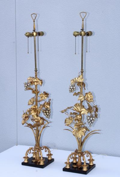 1960s Grape Vine Gilt Tall Table Lamps