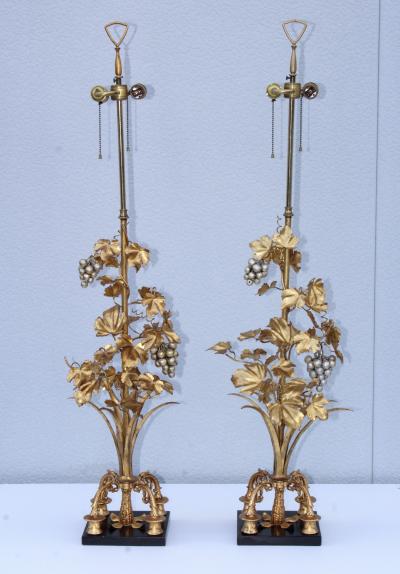 1960s Grape Vine Gilt Tall Table Lamps