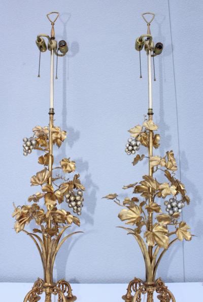 1960s Grape Vine Gilt Tall Table Lamps