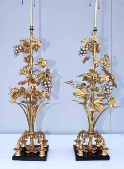 1960s Grape Vine Gilt Tall Table Lamps