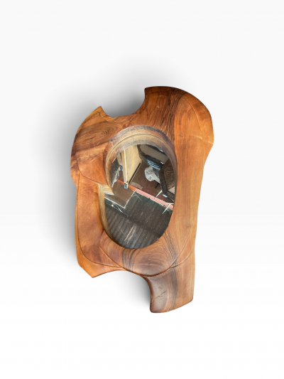 1960s Hand made carved wood sculptural wall mirror