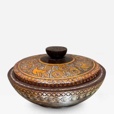 1960s Handmade Folk Art Decorative Trinket Lidded Bowl