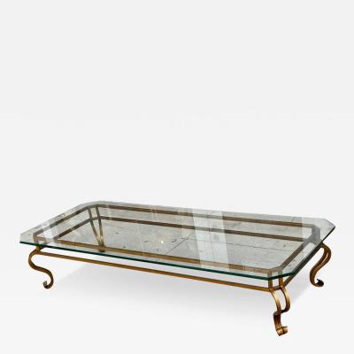 1960s Hollywood Regency Gilt Metal and Glass Coffee Table
