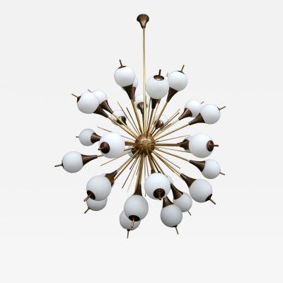 1960s Italian Brass Sputnik Chandelier with White Balls