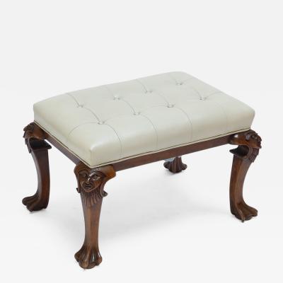 1960s Italian Carved Wood Tufted Leather Bench