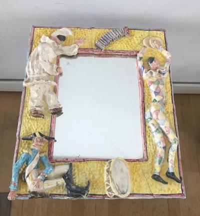 1960s Italian Mirror with Ceramic Frame