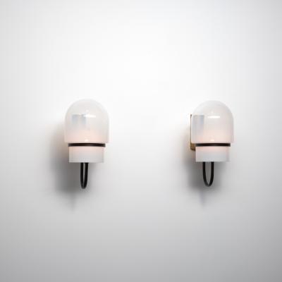 1960s Italian Modern Wall Sconces in Black Enamelled Brass Brass and Glass