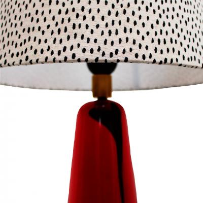 1960s Italian Red Murano Sommerso Glass Table Lamp with Polka Dot Shade