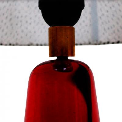 1960s Italian Red Murano Sommerso Glass Table Lamp with Polka Dot Shade
