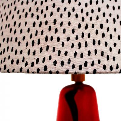 1960s Italian Red Murano Sommerso Glass Table Lamp with Polka Dot Shade