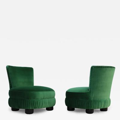 1960s Italian Slipper Chairs In Green Velvet