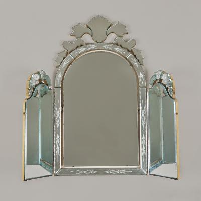 1960s Italian Venetian etched triptych mirror