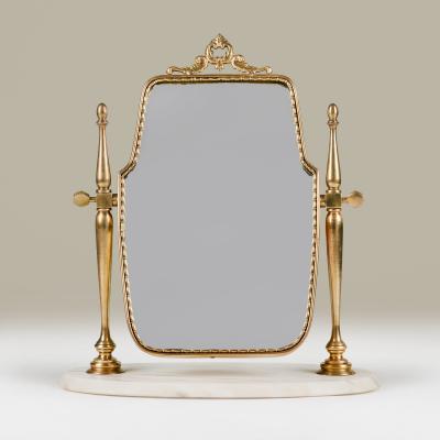 1960s Italian adjustable brass dressing table mirror with cream marble base