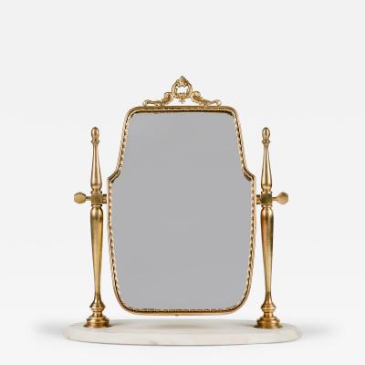 1960s Italian adjustable brass dressing table mirror with cream marble base