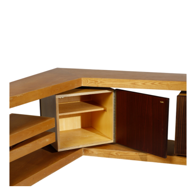 1960s Italian modernist corner cabinet in oak rosewood