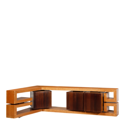 1960s Italian modernist corner cabinet in oak rosewood