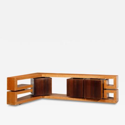 1960s Italian modernist corner cabinet in oak rosewood