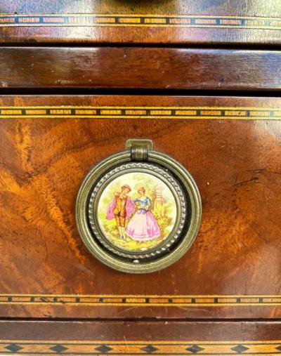 1960s Ladys Writing Desk Secretaire Tambour Doors Marquetry Banded Drawers