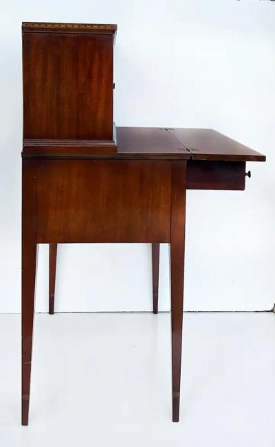 1960s Ladys Writing Desk Secretaire Tambour Doors Marquetry Banded Drawers