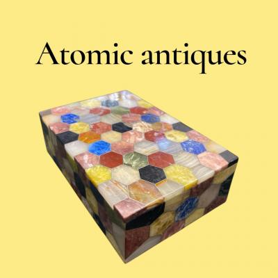 1960s Marble marquetry decorative box